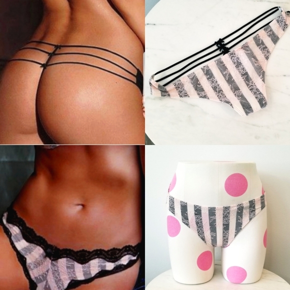 Victoria's Secret Vintage Very Sexy Lace Stripe Strappy V-String Thong Panty NWT - Picture 11 of 12